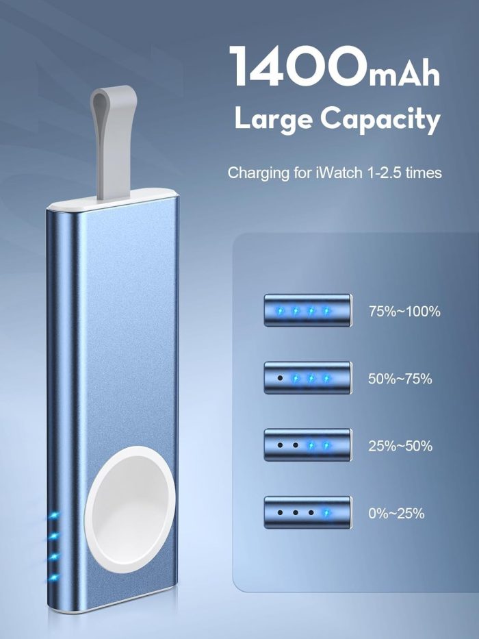 EOIWUY Ładowarka kompatybilna z Apple Watch, szybka bezprzewodowa ładowarka magnetyczna, przenośna ładowarka 1400 mAh, z 4