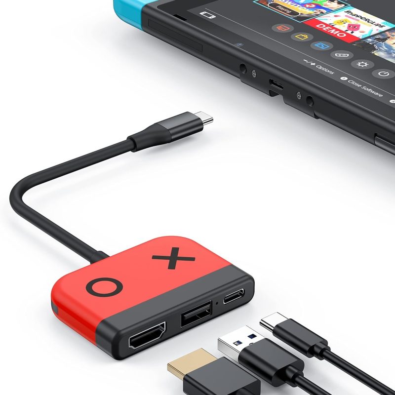 RREAKA Switch Dock dla Nintendo Switch OLED, 2-w-1 Switch TV Adapter z kablem 4K HDMI, Typ C 100W ładowanie, przenośna stacja