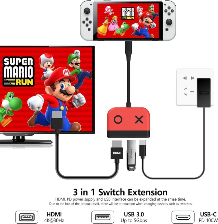 RREAKA Switch Dock dla Nintendo Switch OLED, 2-w-1 Switch TV Adapter z kablem 4K HDMI, Typ C 100W ładowanie, przenośna stacja