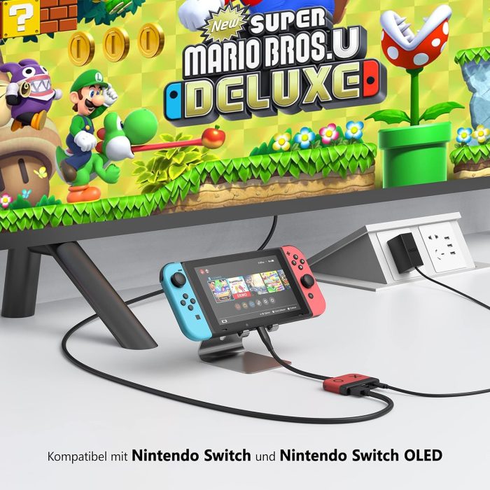 RREAKA Switch Dock dla Nintendo Switch OLED, 2-w-1 Switch TV Adapter z kablem 4K HDMI, Typ C 100W ładowanie, przenośna stacja