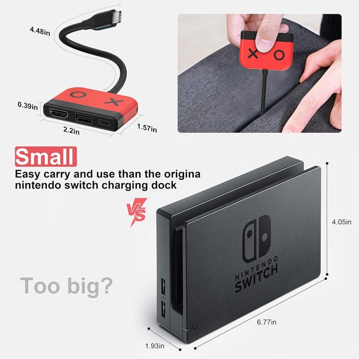 RREAKA Switch Dock dla Nintendo Switch OLED, 2-w-1 Switch TV Adapter z kablem 4K HDMI, Typ C 100W ładowanie, przenośna stacja