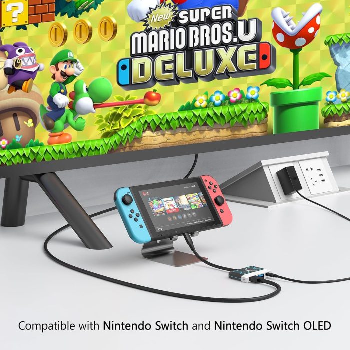 RREAKA Switch Dock dla Nintendo Switch OLED, 2-w-1 Switch TV Adapter z kablem 4K HDMI, Typ C 100W ładowanie, przenośna stacja