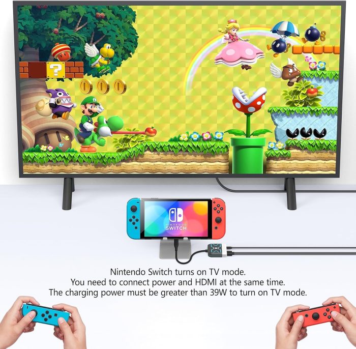 RREAKA Switch Dock dla Nintendo Switch OLED, 2-w-1 Switch TV Adapter z kablem 4K HDMI, Typ C 100W ładowanie, przenośna stacja