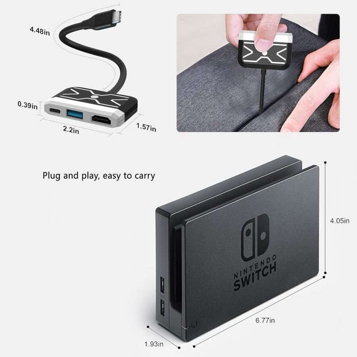 RREAKA Switch Dock dla Nintendo Switch OLED, 2-w-1 Switch TV Adapter z kablem 4K HDMI, Typ C 100W ładowanie, przenośna stacja