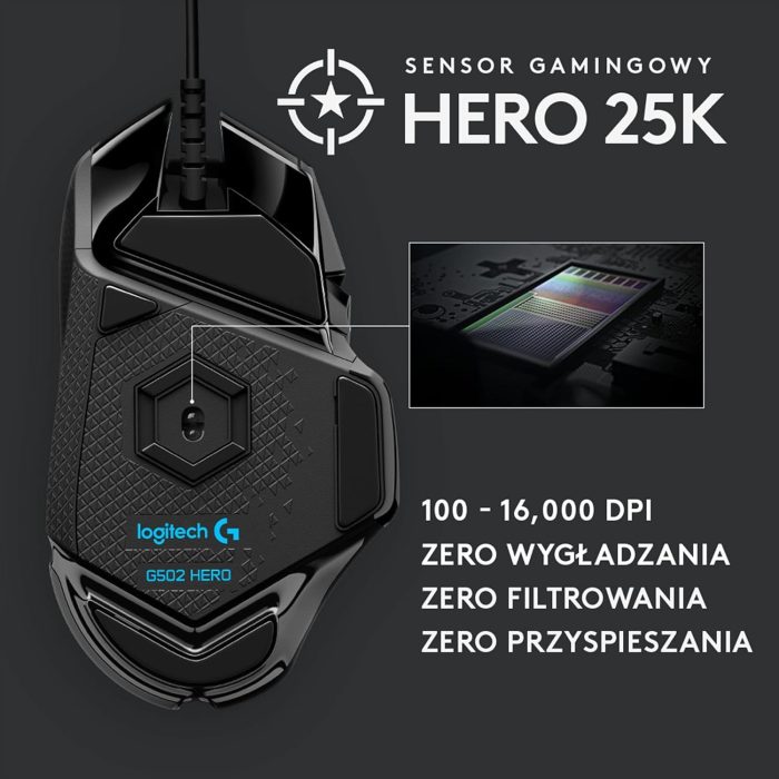 Logitech G502 Hero High Performance 910-005470 Mysz dla graczy, czujnik Hero 25.6K Pc, Mac, Chromebook - czarny