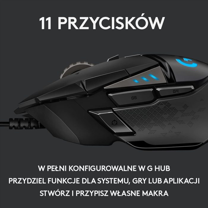 Logitech G502 Hero High Performance 910-005470 Mysz dla graczy, czujnik Hero 25.6K Pc, Mac, Chromebook - czarny