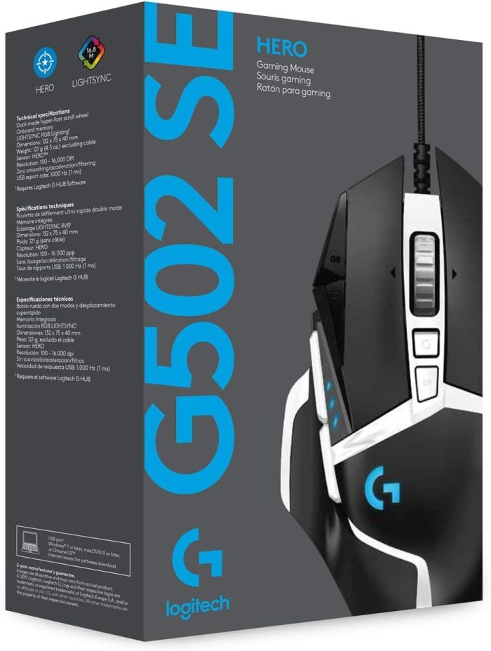 Logitech G502 Hero High Performance 910-005470 Mysz dla graczy, czujnik Hero 25.6K Pc, Mac, Chromebook - czarny