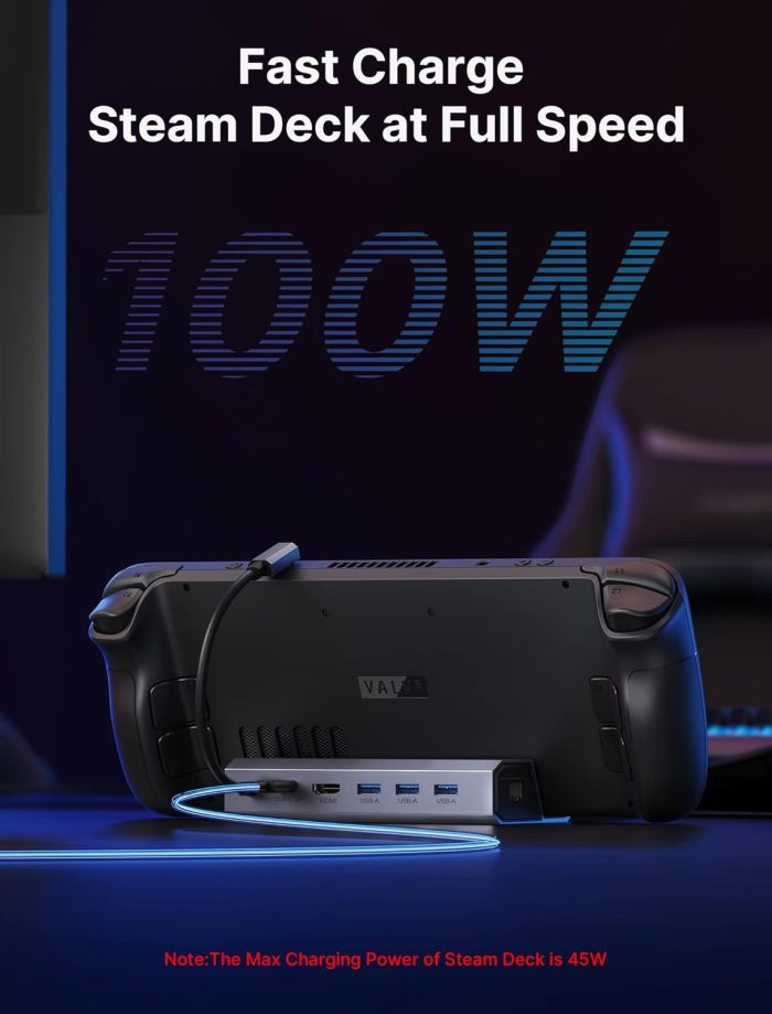 JSAUX Stacja dokująca kompatybilna ze Steam Deck/ROG Ally/Steam Deck OLED, 6-w-1 Steam Deck Dock z HDMI 2.0 4K@60Hz, Gigabit