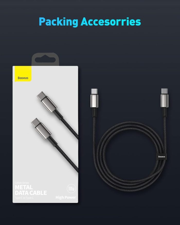 Baseus Kabel USB C, 100 W PD 5A QC 4.0 szybkie ładowanie USB C na USB C, stop cynku, nylonowy pleciony kabel do transmisji