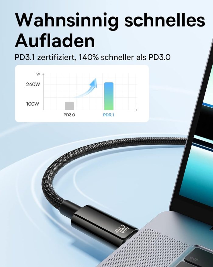 Baseus Kabel USB C, 100 W PD 5A QC 4.0 szybkie ładowanie USB C na USB C, stop cynku, nylonowy pleciony kabel do transmisji