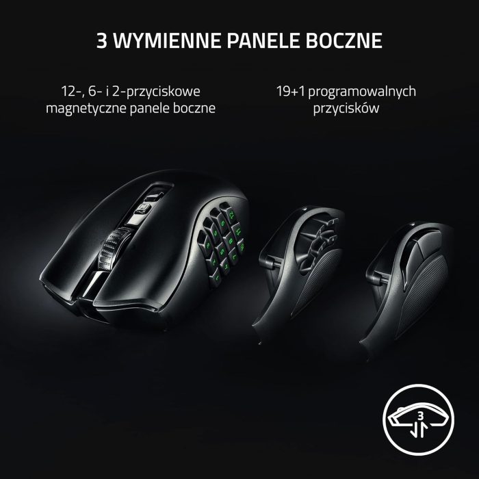 Razer Naga Trinity - przewodowa mysz do gier MOBA/MMO (3 wymienne płytki boczne, czujnik optyczny 5G 16 000 DPI, do 19