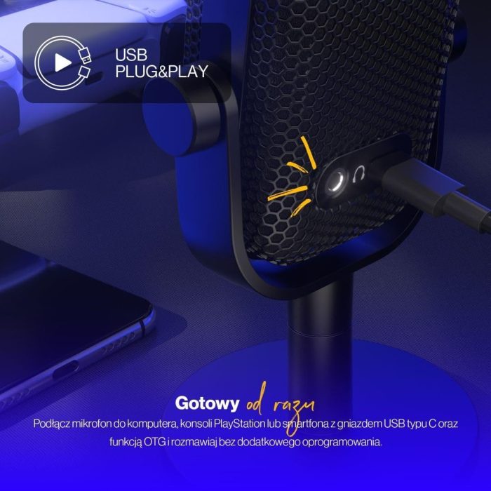 ENDORFY Solum Voice S, mikrofon do streamowania, czatowania i nagrywania podcastów, podświetlenie RGB, wyjście słuchawkowe,