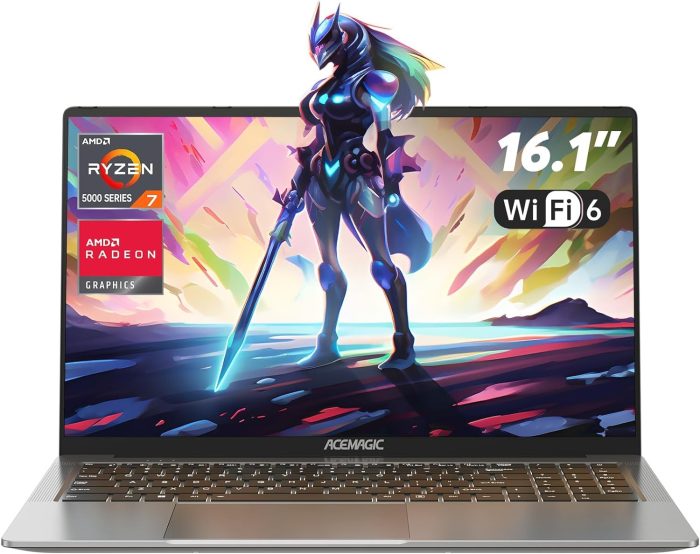 ACEMAGIC Laptop z klawiaturą z podświetleniem, laptop gamingowy z procesorem AMD Ryzen 7 5700U (8C/16T, do 4,3 GHz), 16,1-calowy