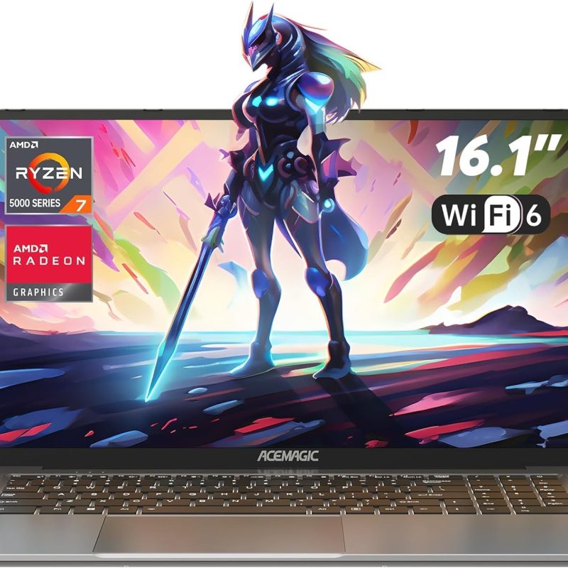 ACEMAGIC Laptop z klawiaturą z podświetleniem, laptop gamingowy z procesorem AMD Ryzen 7 5700U (8C/16T, do 4,3 GHz), 16,1-calowy