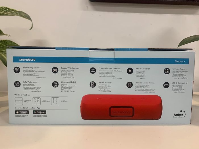 Soundcore Motion+ bezprzewodowy głośnik Bluetooth wysokiej jakości 30 W, rozszerzony bas i wysokie tony, z aplikacją, możliwość