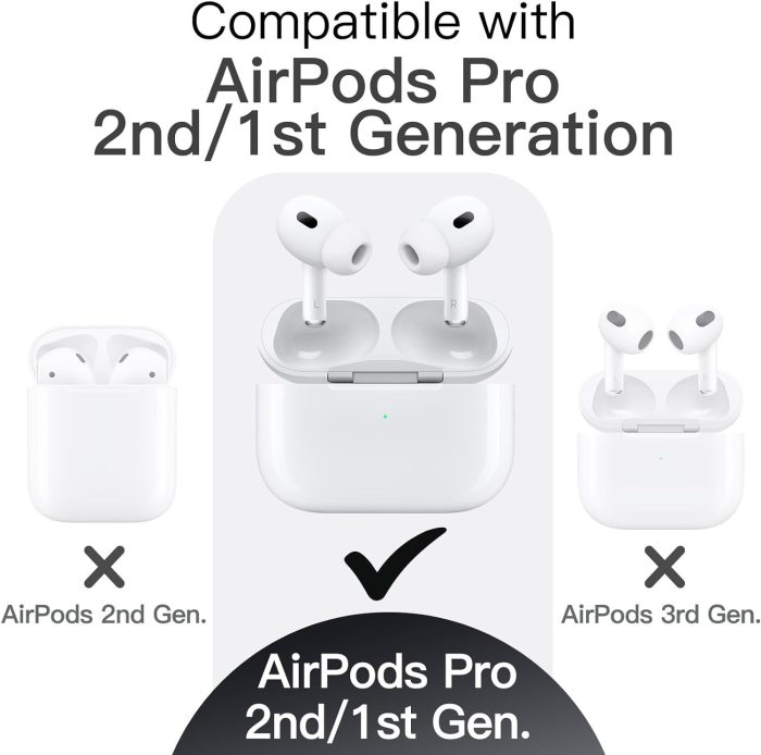 JETech Ulepszona Silikonowe Etui Osłona dla AirPods Pro (2./1. Gen 2023/2022/2019) z Brelokiem, Twardym PC, Odporna na Wstrząsy