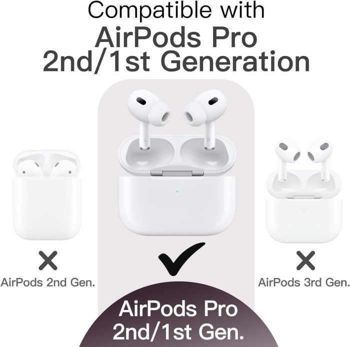 JETech Ulepszona Silikonowe Etui Osłona dla AirPods Pro (2./1. Gen 2023/2022/2019) z Brelokiem, Twardym PC, Odporna na Wstrząsy