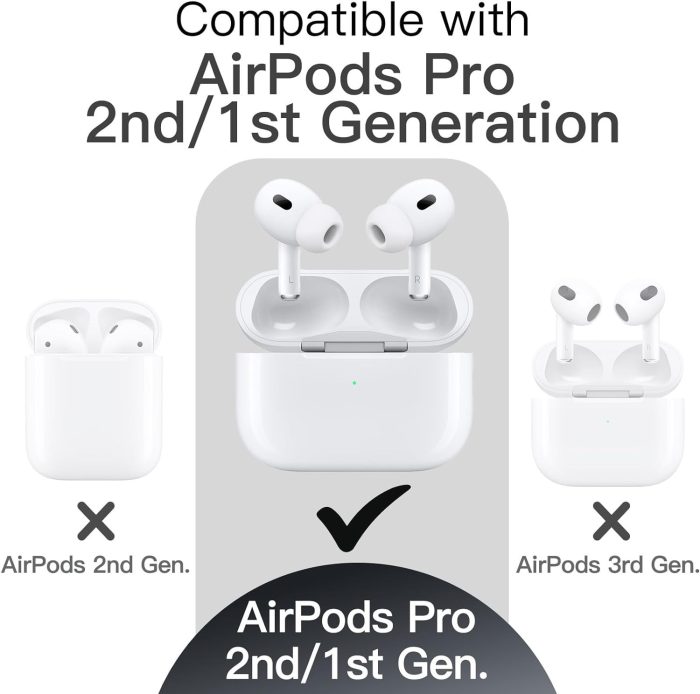 JETech Ulepszona Silikonowe Etui Osłona dla AirPods Pro (2./1. Gen 2023/2022/2019) z Brelokiem, Twardym PC, Odporna na Wstrząsy