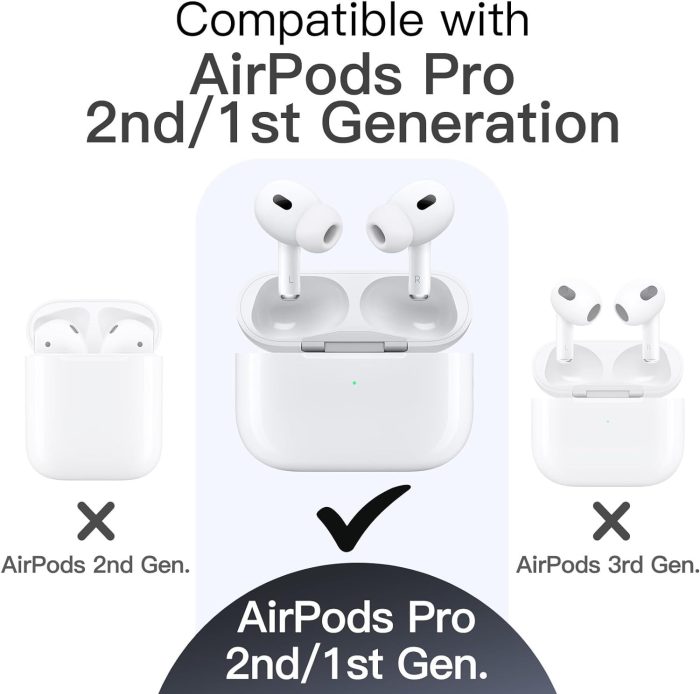 JETech Ulepszona Silikonowe Etui Osłona dla AirPods Pro (2./1. Gen 2023/2022/2019) z Brelokiem, Twardym PC, Odporna na Wstrząsy