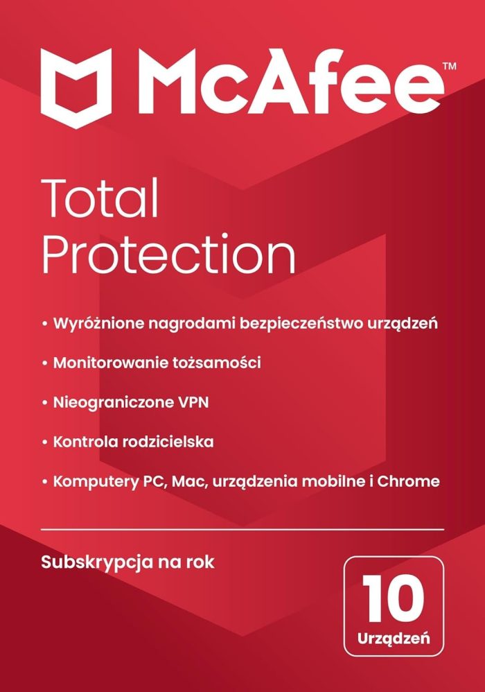 McAfee Total Protection 2024 | 10 urządzeń | Oprogramowanie antywirusowe zapewniające bezpieczeństwo w sieci | Roczna