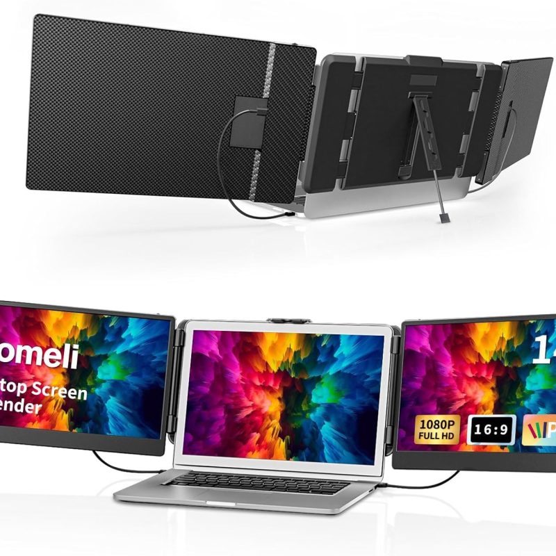 Uomeli Przenośny Monitor Przedłużacz Ekranu - 14" Podwójny IPS FHD 1080P HDMI/USB-A/Type-C Przenośny Rozszerzony Monitor dla