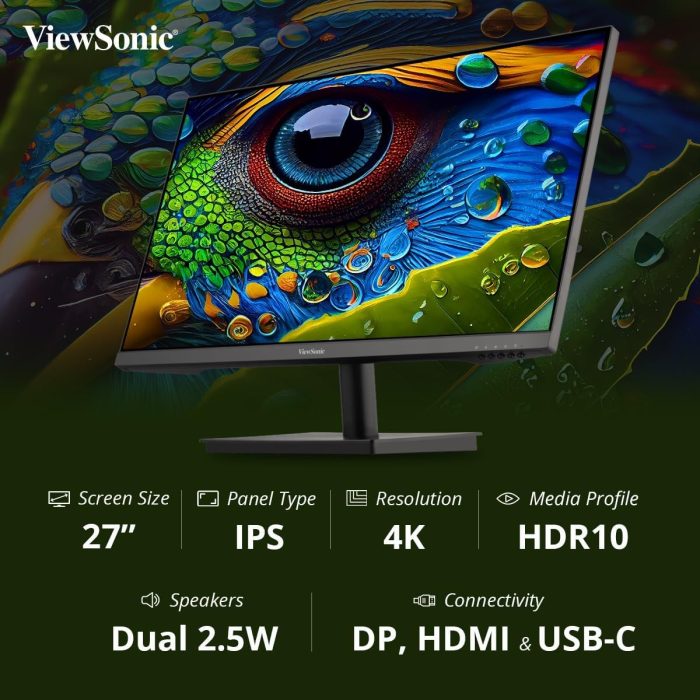 Viewsonic VX2776-SMH monitor biurowy o przekątnej 68,6 cm (27 cali) (Full-HD, panel IPS, HDMI, Eye-Care, tryb ekologiczny,