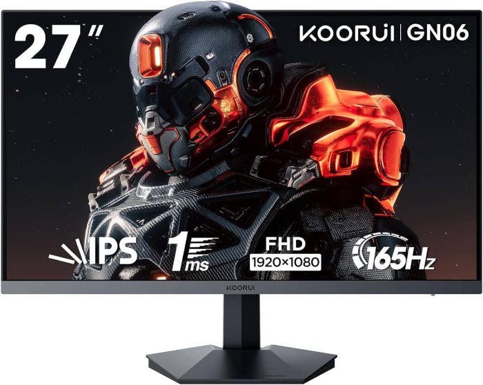 KOORUI Gaming Ercan PC 27 cali, monitor PC 165 Hz, FHD (1920×1080), IPS, 1ms GTG, Adaptive Sync, Kompatybilny z VESA 75 x 75 mm,