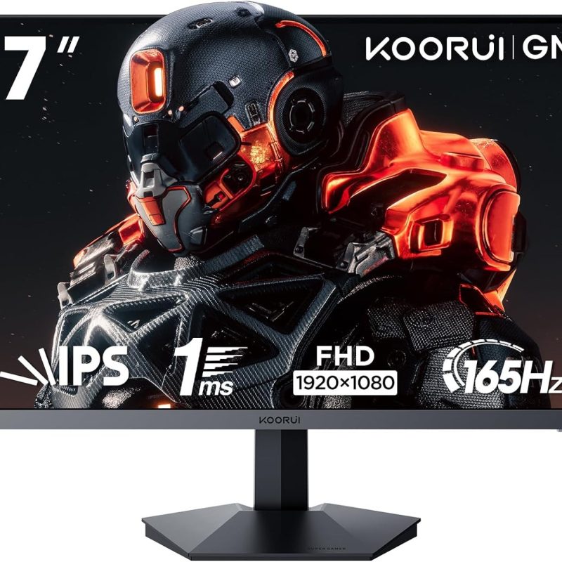 KOORUI Gaming Ercan PC 27 cali, monitor PC 165 Hz, FHD (1920×1080), IPS, 1ms GTG, Adaptive Sync, Kompatybilny z VESA 75 x 75 mm,