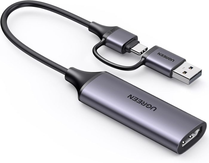 UGREEN Karta przechwytująca wideo Karta przechwytująca HDMI, HDMI na USB A+C 4K 30 Hz 1080P do gier, transmisji strumieniowej