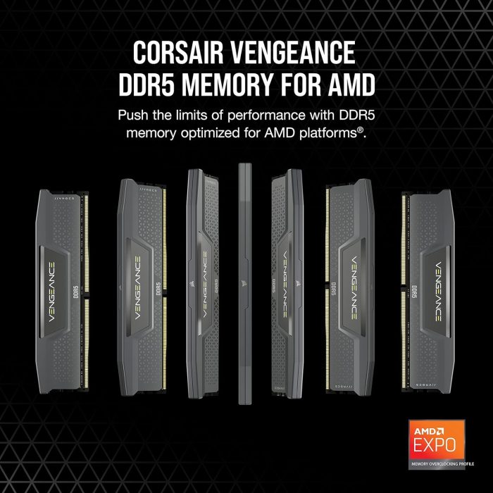 CORSAIR VENGEANCE DDR5 RAM 64 GB (2 x 32 GB) 6000 MHz CL30 AMD EXPO iCUE kompatybilna pamięć komputerowa, szara