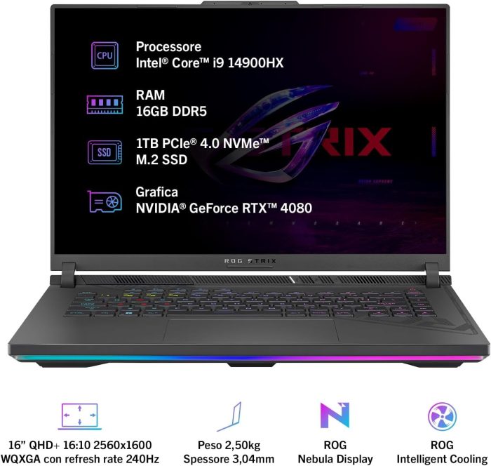 ASUS ROG Strix G16 G614JZRB0CQ2PCXRR, notebook z ekranem 16" QHD Antiglare, 240 Hz, procesor Intel Core i9 14900HX, 16 GB, 1 TB