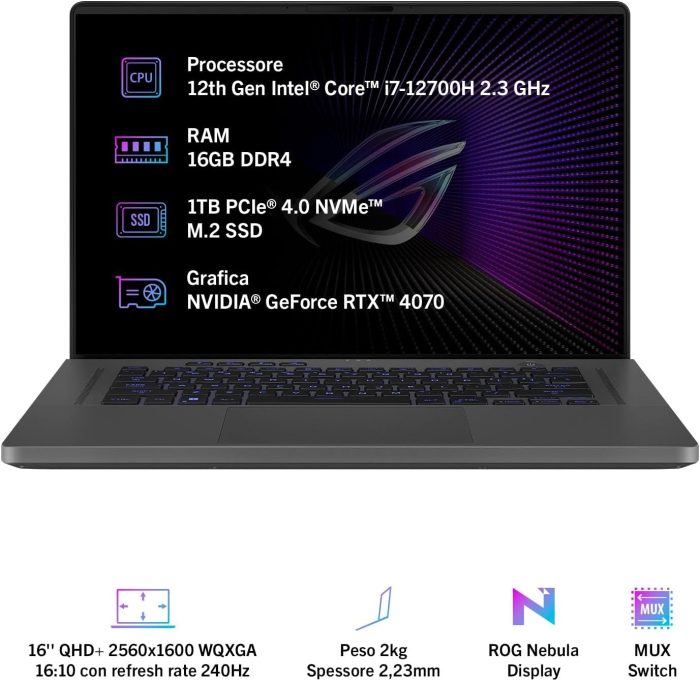 ASUS ROG Flow Z13 GZ301VUB0BZWF3MTF Notebook z ekranem 13,4" QHD+ Glossy, 165 Hz, Intel Core 13 generacji i9-13900H, 16 GB, 1 TB