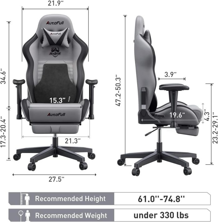 AutoFull C3 Ergonomiczny fotel biurowy z bionicznym podparciem lędźwiowym 3D, styl wyścigowy, wysokiej jakości skóra