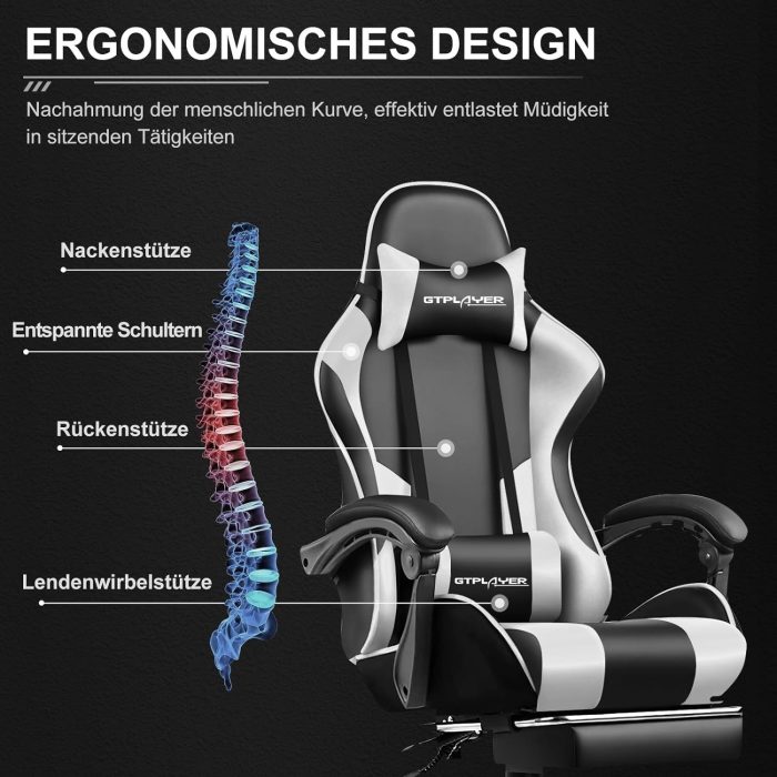 Krzesło biurowe GTPLAYER Krzesło do gier Masaż Krzesło do gier Ergonomiczne krzesło dla graczy z podnóżkiem, zagłówek z masażem