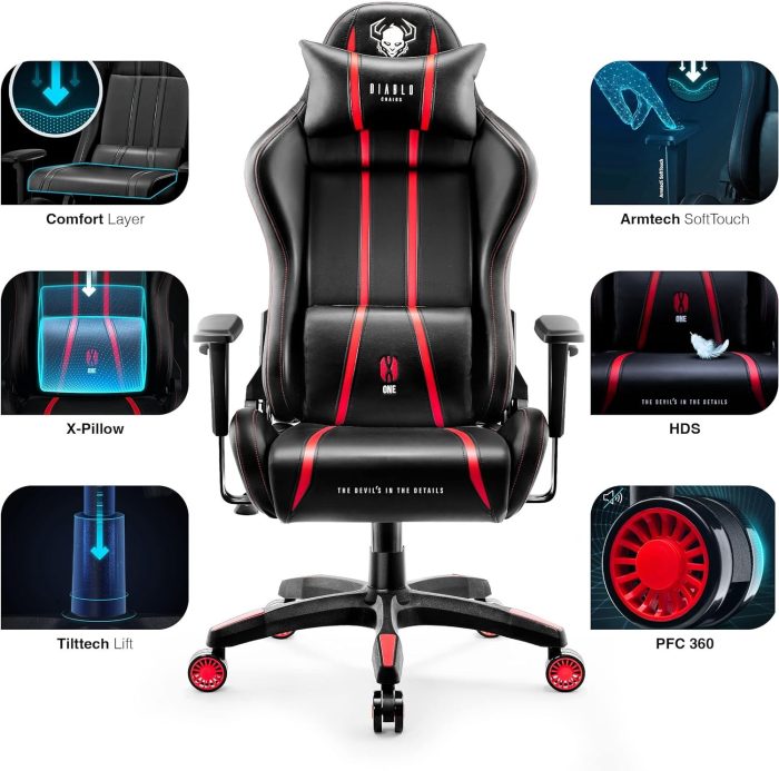 Diablo X-One 2.0 Fotel Gamingowy Krzesło Biurowe Dla Gracza Obrotowy Regulowane Podłokietniki Ekoskóra Ergonomiczny Design