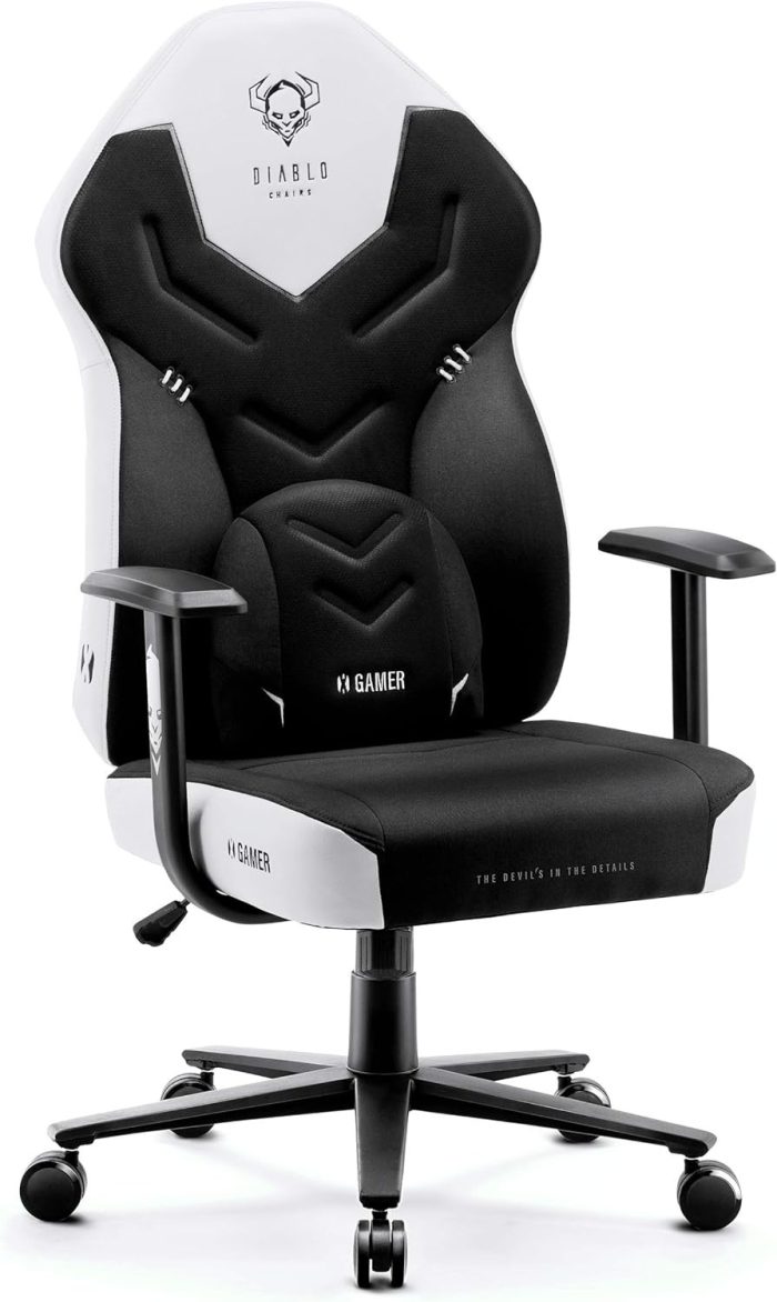 Diablo X-Gamer Fotel Gamingowy dla Gracza Ergonomiczny Biurowy Obrotowy Materiałowy (Czarno-Biały)