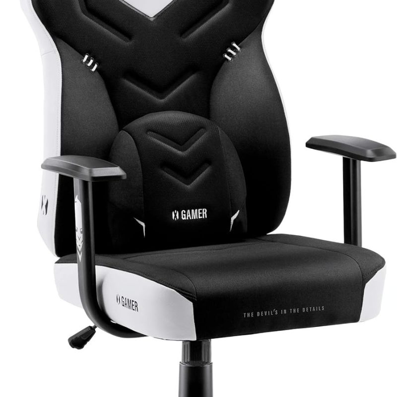 Diablo X-Gamer Fotel Gamingowy dla Gracza Ergonomiczny Biurowy Obrotowy Materiałowy (Czarno-Biały)