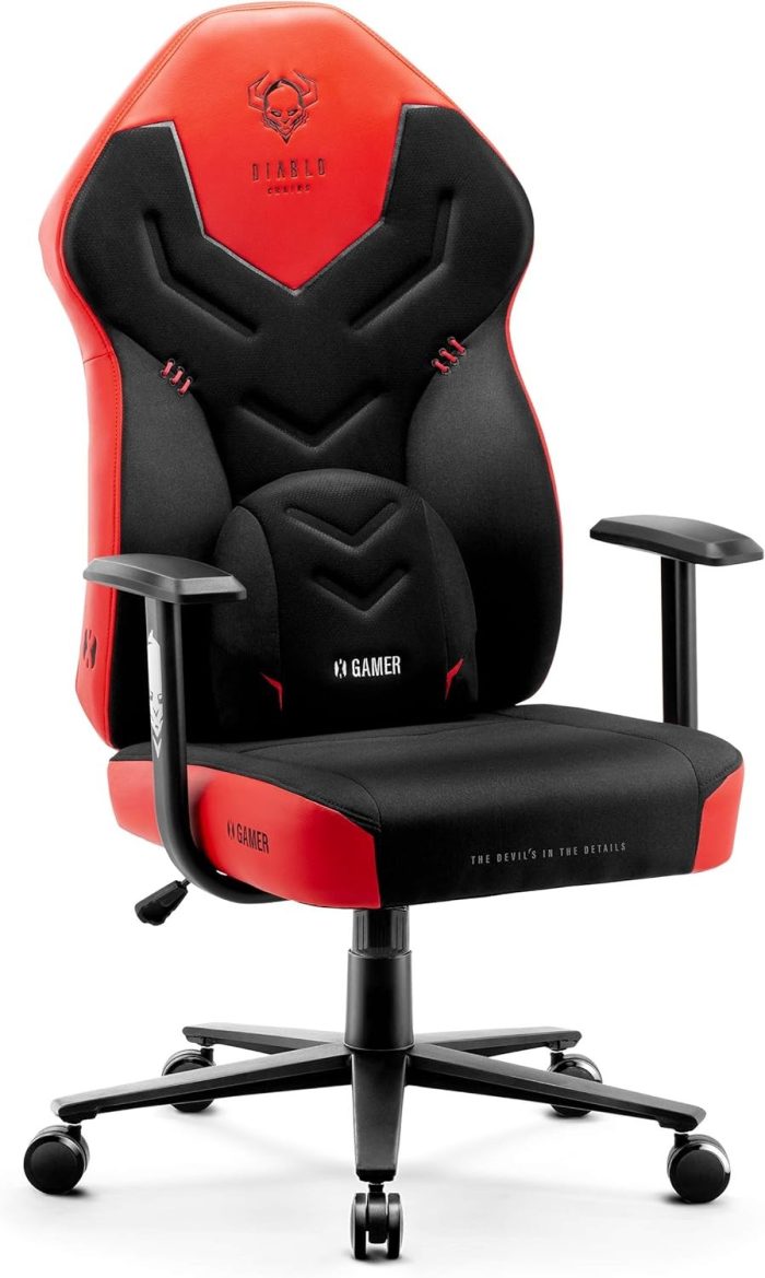 Diablo X-Gamer Fotel Gamingowy dla Gracza Ergonomiczny Biurowy Obrotowy Materiałowy (Czarno-Biały)