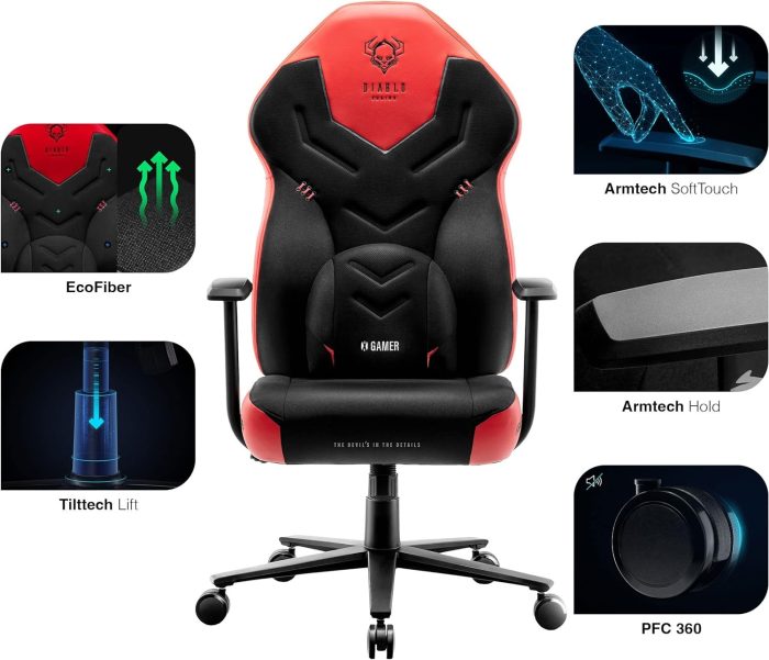 Diablo X-Gamer Fotel Gamingowy dla Gracza Ergonomiczny Biurowy Obrotowy Materiałowy (Czarno-Biały)