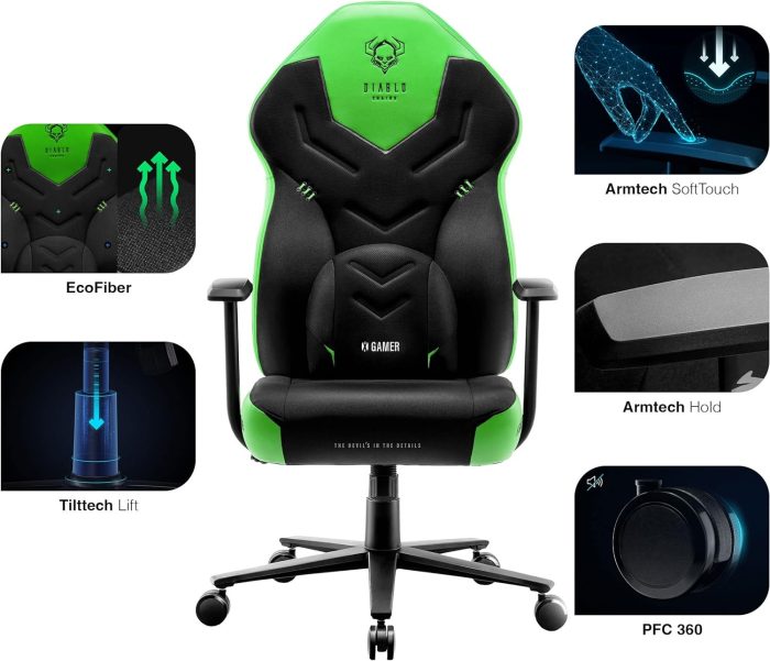 Diablo X-Gamer Fotel Gamingowy dla Gracza Ergonomiczny Biurowy Obrotowy Materiałowy (Czarno-Biały)