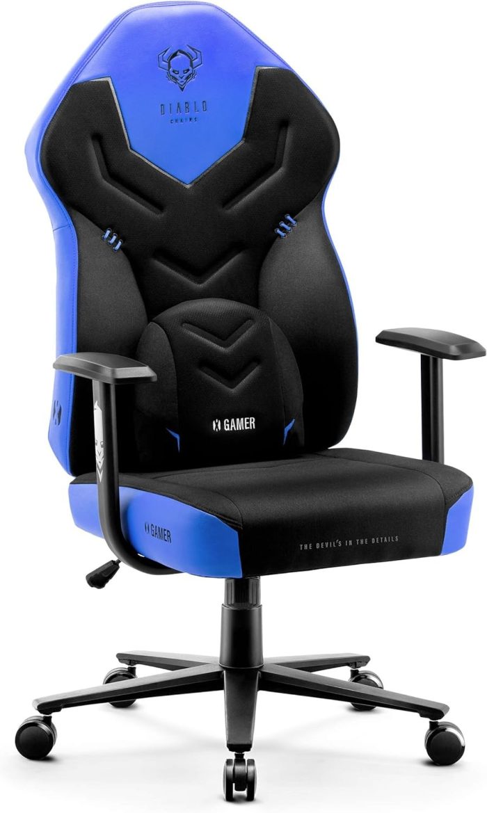 Diablo X-Gamer Fotel Gamingowy dla Gracza Ergonomiczny Biurowy Obrotowy Materiałowy (Czarno-Biały)