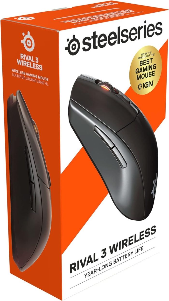 SteelSeries Rival 3 Wireless Mysz do gier - Ponad 400 godzin żywotności baterii - Technologia Dual Wireless 2.4 GHz i Bluetooth