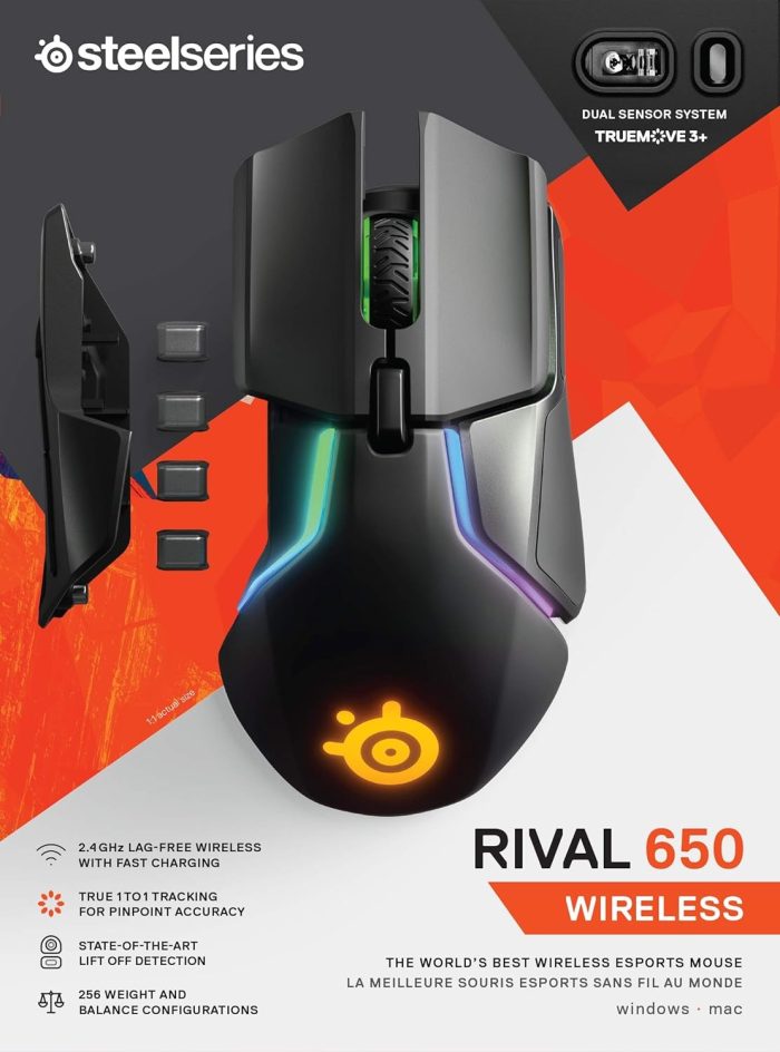 SteelSeries Rival 3 Wireless Mysz do gier - Ponad 400 godzin żywotności baterii - Technologia Dual Wireless 2.4 GHz i Bluetooth