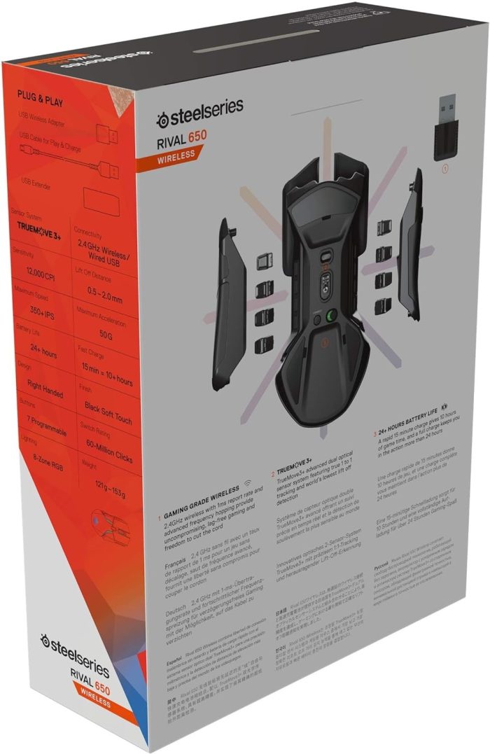 SteelSeries Rival 3 Wireless Mysz do gier - Ponad 400 godzin żywotności baterii - Technologia Dual Wireless 2.4 GHz i Bluetooth