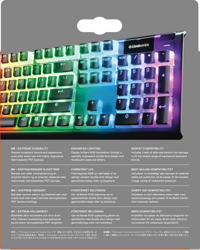 SteelSeries PrismCaps – Nakładki na klawisze Double Shot PBT – Wytrzymałe termoplastyczne nakładki PBT – Kompatybilne z