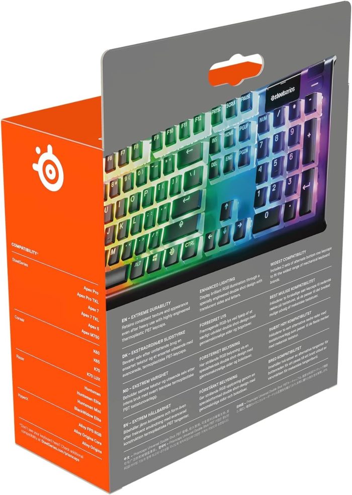 SteelSeries PrismCaps – Nakładki na klawisze Double Shot PBT – Wytrzymałe termoplastyczne nakładki PBT – Kompatybilne z