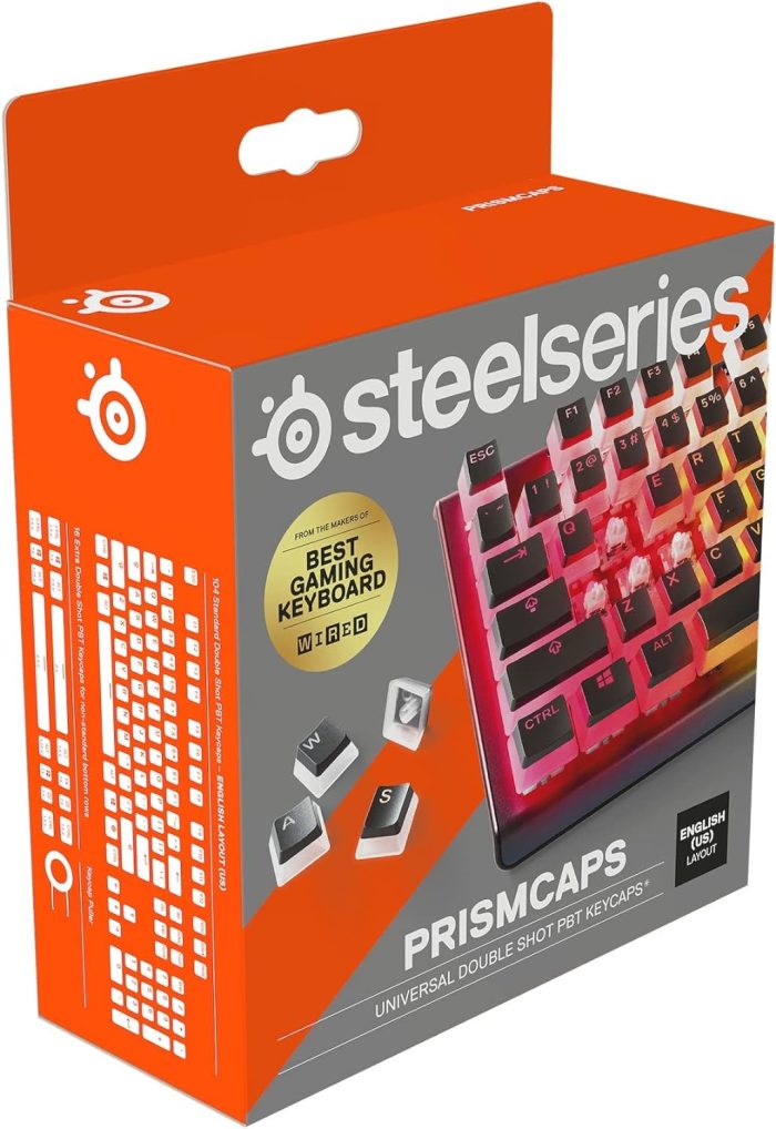 SteelSeries PrismCaps – Nakładki na klawisze Double Shot PBT – Wytrzymałe termoplastyczne nakładki PBT – Kompatybilne z