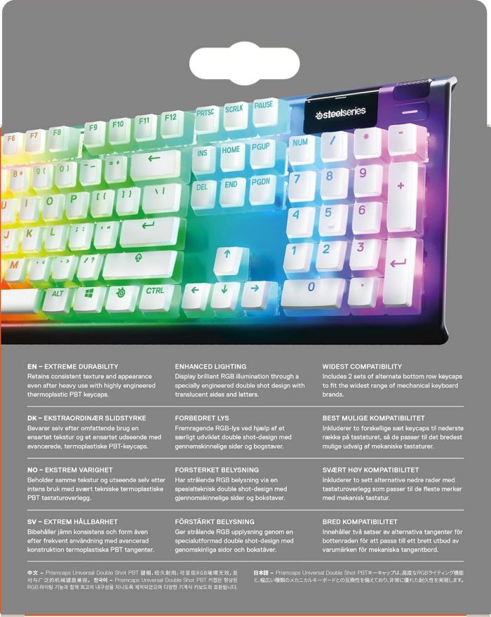 SteelSeries PrismCaps – Nakładki na klawisze Double Shot PBT – Wytrzymałe termoplastyczne nakładki PBT – Kompatybilne z