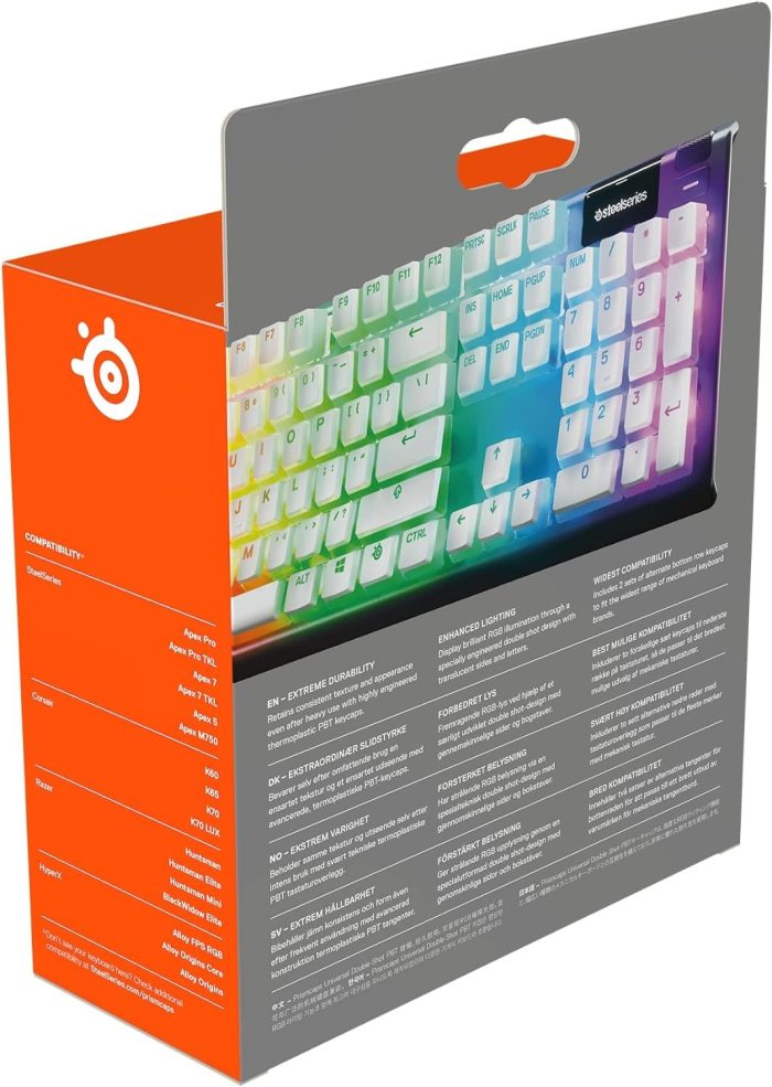 SteelSeries PrismCaps – Nakładki na klawisze Double Shot PBT – Wytrzymałe termoplastyczne nakładki PBT – Kompatybilne z