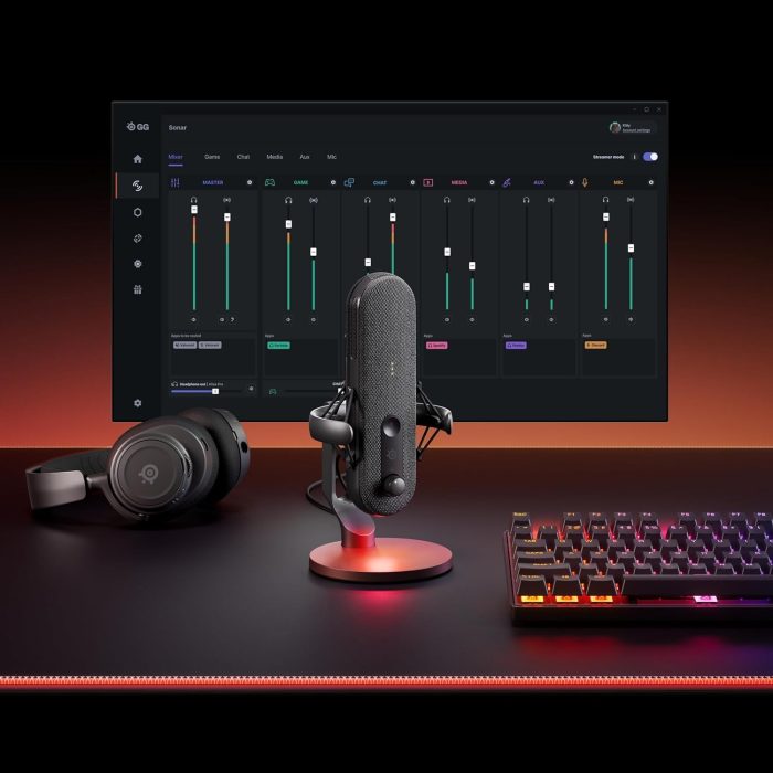 SteelSeries Alias Mikrofon USB do komputera PC — 3 razy większa kapsuła do gier, streamingu i podcastów — Redukcja szumów SI —